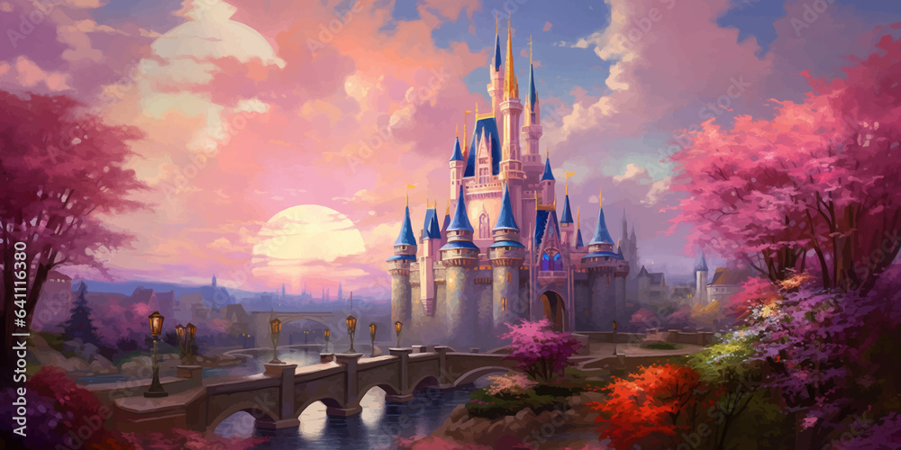 Ilustración de Stock Princess Castle. Magic Pink Castle in the clouds ...