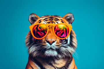 Wall Mural - tiger wearing colourful sunglasses