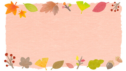 Wall Mural - Japanese-style autumn botanical background frame, autumn leaves and ginkgo, hand-drawn illustrations of textured colored pencils and crayons / 和風な秋の植物の背景フレーム、紅葉やイチョウ、質感のある色鉛筆・クレヨンの手描きイラスト