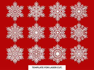 Poster - Set of snowflakes. Laser cut pattern for christmas paper cards, design elements, scrapbooking. Vector illustration.