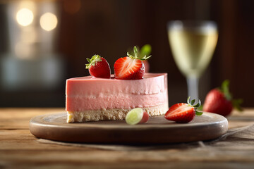 Sticker - slice of guava strawberry mousse cake with strawberry