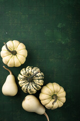 Wall Mural - Decorative pumpkin on green background.