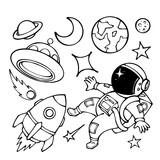 Fototapeta Młodzieżowe - Space Hand Drawn vector asset