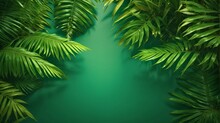Tropical Palm Leaves On Green Background. 3D Render Illustration For Template, Backdrop And Graphic Design