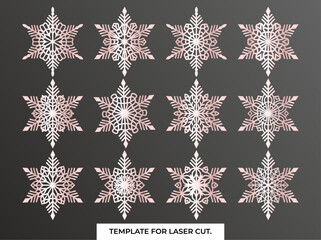 Sticker - Set of snowflakes. Laser cut pattern for christmas paper cards, design elements, scrapbooking. Vector illustration.