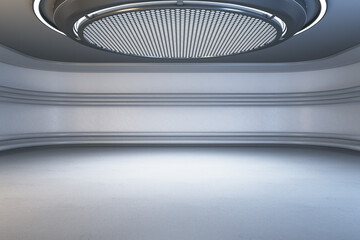 Poster - Modern light futuristic interior with round ceiling and mock up place. Grunge garage concept. 3D Rendering.
