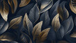 © PETR BABKIN - stylish abstract background with golden and gray leaves, wallpaper, legal AI