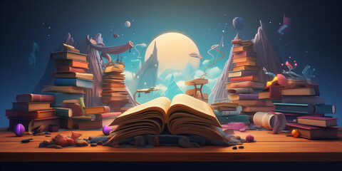 Wall Mural - The magical world of the book. Generative AI