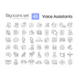 2D editable black thin line big icons set representing voice assistant, isolated vector, linear illustration.
