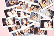 © Just images - From above many polaroids scattered. Friendship concept of two young women of different