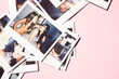 © Just images - polaroids scattered on a pink background of two friends having fun