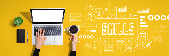 Aufkleber - Skills theme with person using a laptop computer