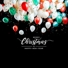 Wall Mural - Red and green balloons for christmas celebration festival or party concepts for commercial key visual design background.greeting card decoration element.copy space