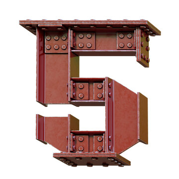 Red Steel beam font 3d rendering number 5