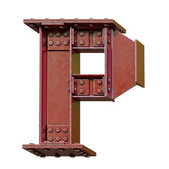 Wall Mural - Red Steel beam font 3d rendering letter P