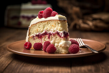 Wall Mural - White chocolate and strawberry cake served on a plate