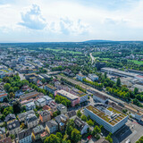 Fototapeta Do pokoju - Die ehemalige Reichsstadt Ravensburg von oben, Blick auf die Region um den Bahnhof
