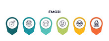 Sleeping Emoji, Dizzy Emoji, Ill Emoji, Thinking Hypnotized Nerd Outline Icons. Editable Vector From Concept. Infographic Template.