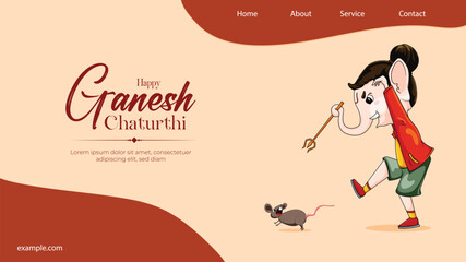 Vector 'Ganesh Chaturthi' Lord Ganesh playing with rat templates banner website design