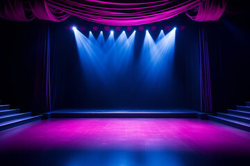 Wall Mural - The dark stage shows empty dark blue purple pink background