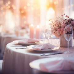 Beautiful outdoor table setting with flowers and candles