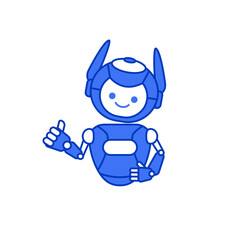 Robot character giving thumbs up vector illustration. Cartoon robot pose illustration