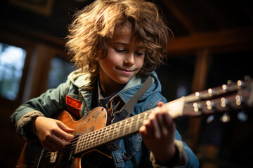 Canvas Print - A child practices playing a musical instrument, taking advantage of the time and flexibility homeschooling offers for pursuing hobbies. Generative AI.