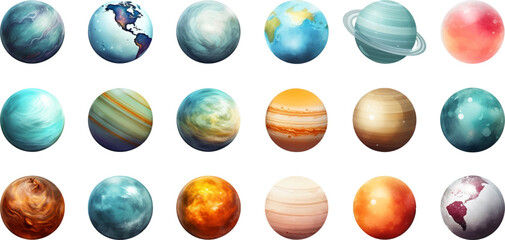 Wall Mural - planets set in the style of photo-realistic compositions, rtx on, realistic watercolor paintings, li