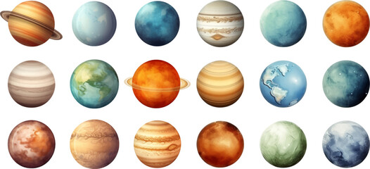 Wall Mural - planets set in the style of photo-realistic compositions, rtx on, realistic watercolor paintings, li