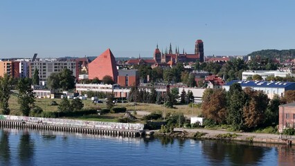 Wall Mural - Gdansk Aerial View. Historical Old City of Gdansk and Motlawa River, Gdansk, Pomerania, Poland, Europe.