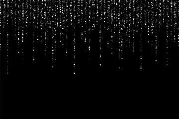 Falling shiny confetti. Vector silver dust on a black background. Background for wedding invitations, holiday posters, Christmas and greeting cards.