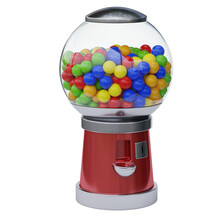Gumball Machine. Transparent Round Glass Candy Dispenser With Colorful Bubble Gum Isolated On White Background 3d Rendering