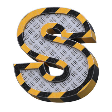 Industrial black and yellow striped metallic font, 3d rendering, letter S