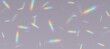 Rainbow refraction overlay, leak flare, prism light effect, rainbow sunlight, holographic rays with transparency. Blurred bokeh retro photo texture, vintage camera glare. Vector background.