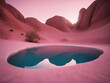 fantasy pink desert landscape with lake 