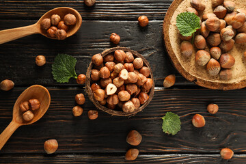 Wall Mural - Healthy food and healthy nutrition concept, nuts - hazelnut