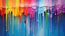 Closeup Of Abstract Rough Colorful Multicolored Rainbow Colors Art Painting Texture, With Oil Brushstroke, Pallet Knife Paint On Canvas, Dripping Color