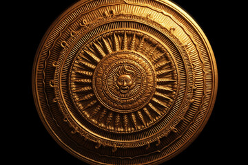 Poster - An image showcasing an abstract representation of the Sumerian sun disc, with radiating lines and warm, golden hues.  Generative AI technology.