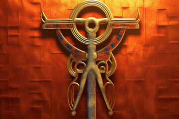 Poster -  An image featuring abstract interpretations of the ankh, an Ancient Egyptian symbol of life and immortality, with graceful curves and radiant hues. Generative AI technology.