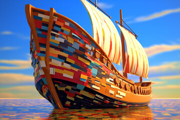 Poster - An abstract portrayal of a Phoenician ship, with sleek lines and a dynamic composition.  Generative AI technology.