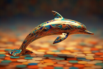 Aufkleber - An abstract portrayal of a Minoan dolphin, with graceful curves and soothing colors. Generative AI technology.