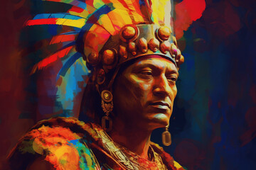 Poster - An abstract interpretation of Chandragupta Maurya, the founder of the Maurya Empire, with strong contours and regal colors. Generative AI technology.
