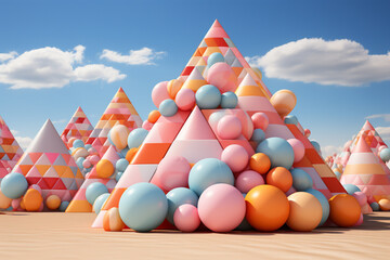 Fototapete -  In this unique interpretation, the Pyramids of Giza are portrayed as abstract and inflated structures, reminiscent of inflatable sculptures.  Generative AI technology.