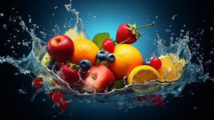 fresh fruits with water splash