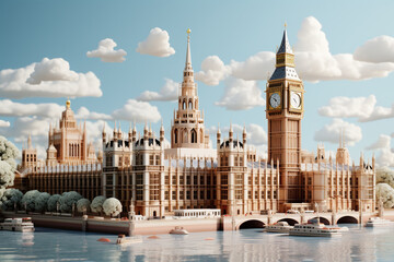 Aufkleber - A minimalist representation of the Palace of Westminster, using clean lines, geometric forms, and a monochromatic color palette to convey the sense of power. Generative AI technology.