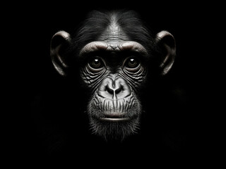 portrait of chimpanzee with black background