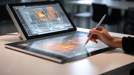 A hand skillfully engaged with a drawing tablet