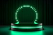 3D neon green light podium stage for the mega sale special offer for the award or to display your brand. Generative AI.