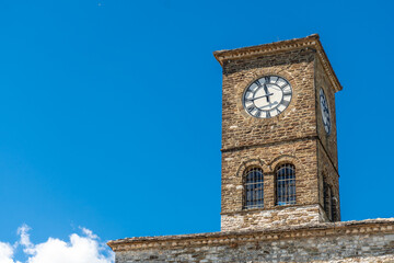 Detail of the Clock Tower in the Ottoman Castle Fortress of Gjirokaster or Gjirokastra. Albania, Kulla e Sahatit