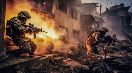 Wall Mural - Special Forces Soldiers in Urban Warfare Action AI Generated